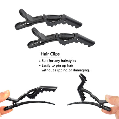 Top-down perspective of the complete seven piece black hair bleaching kit laid out on a clean professional surface.