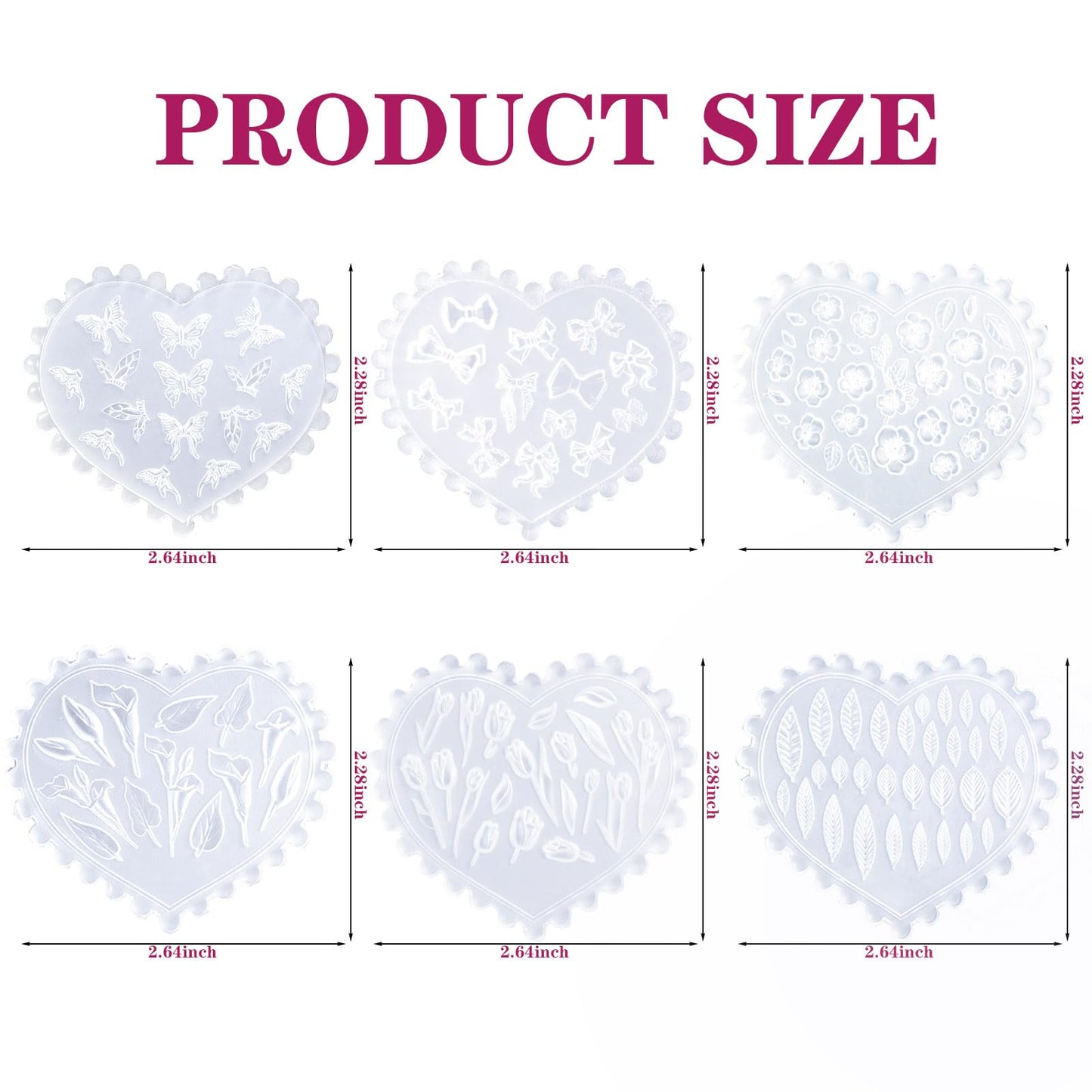 Six pieces of flexible silicone nail charms molds featuring butterfly and bow designs.