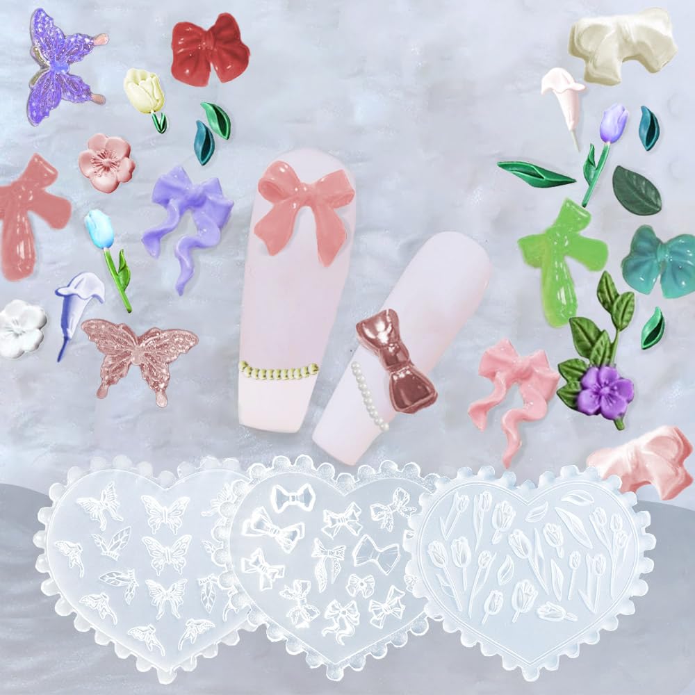 Premium quality clear silicone molds for DIY gel and acrylic manicure decorations.
