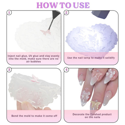 HOIEPJAP reusable 3D nail art template set laid out flat to show all styling patterns.