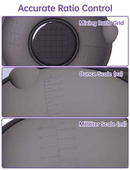 Close up of the interior measurement markings and pour spout on the NiHome hair color mixing bowl.