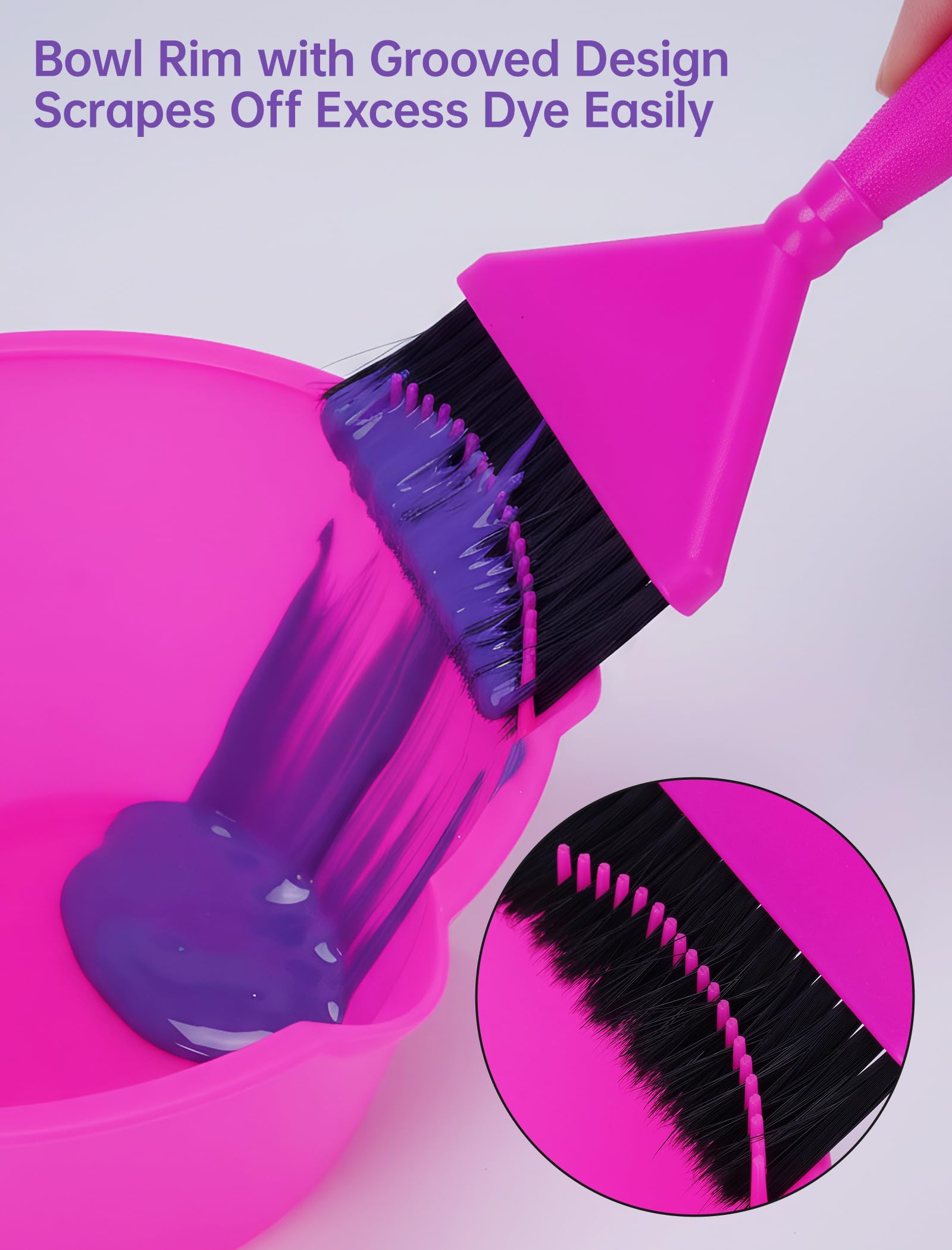 NiHome hair color bowls highlighting the built-in fine teeth brush cleaner on the rim.