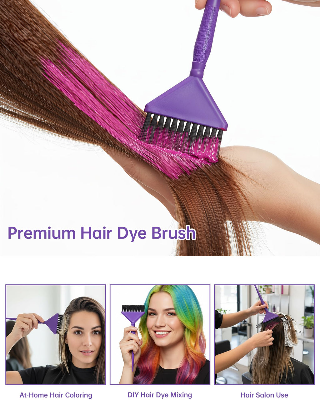 Three professional hair dye applicator brushes with pointed sectioning handles included in the NiHome kit.