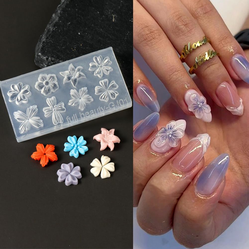 Spring summer floral manicure tools featuring finished cherry blossom and petunia charms
