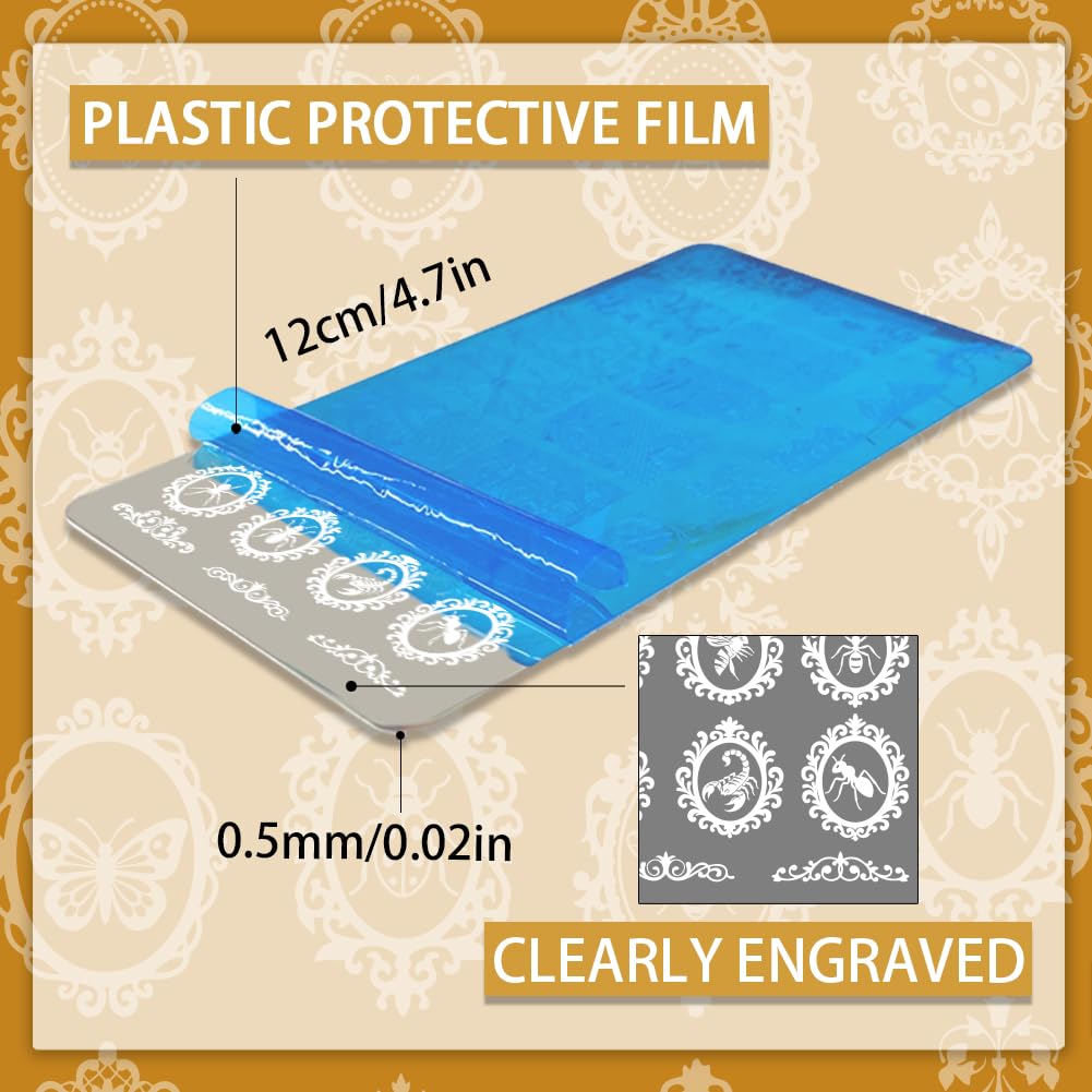 Detailed close up of the intricate insect and rose patterns on the PH PandaHall manicure template