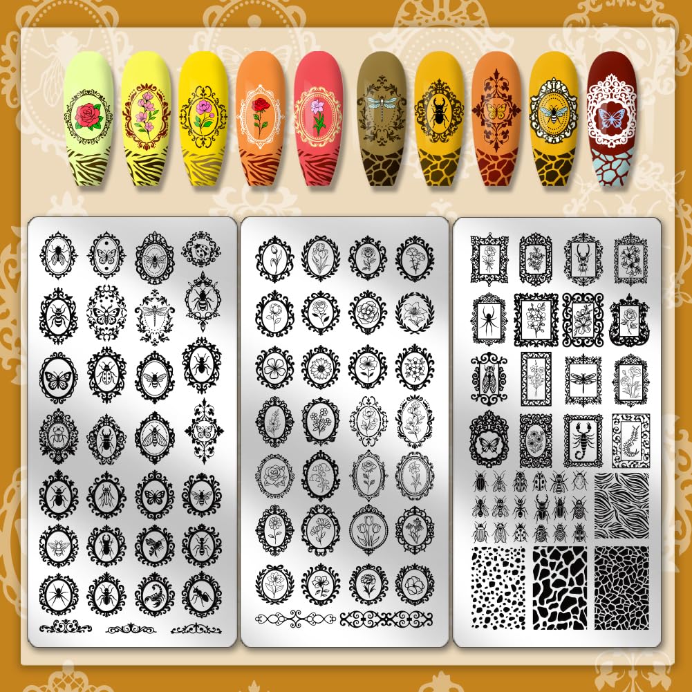 PH PandaHall nail art plates displayed alongside the included silicone stamper and scraper tool