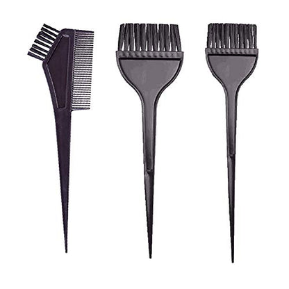 Different sizes of salon hair tint brushes and double ended comb applicators