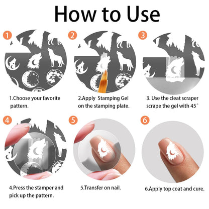 Complete premium USA imported wildlife themed nail stamping kit package contents