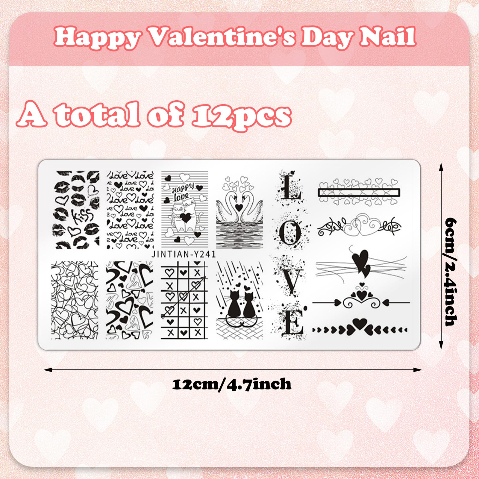 Close up of romantic heart and rose nail art plate designs