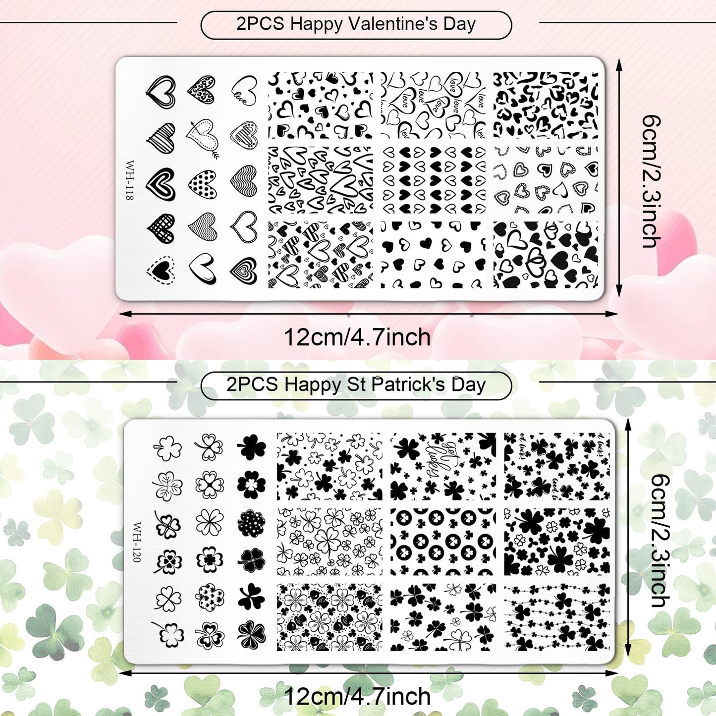 Detailed view of Valentine's Day heart designs on stamping plates