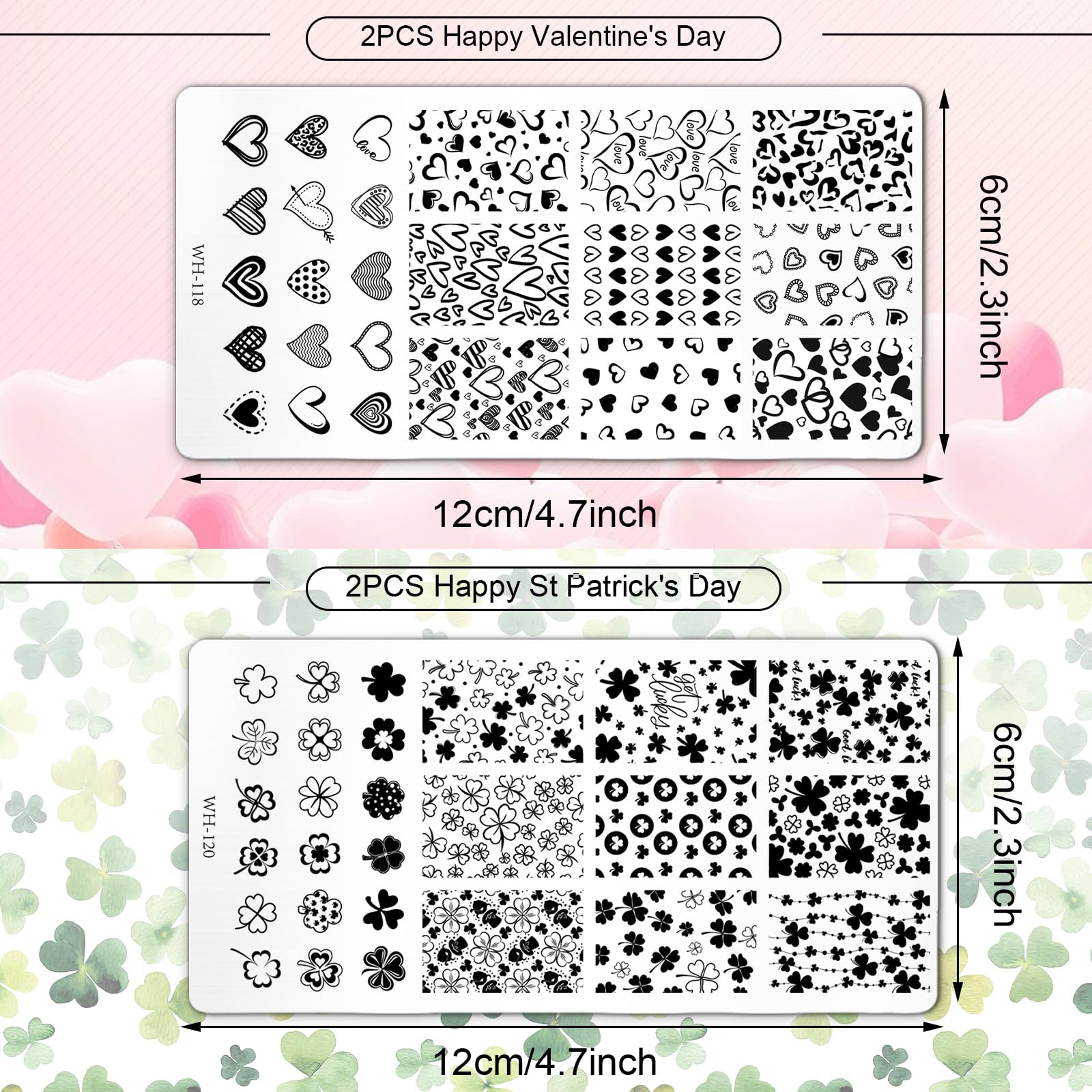 Detailed view of Valentine's Day heart designs on stamping plates