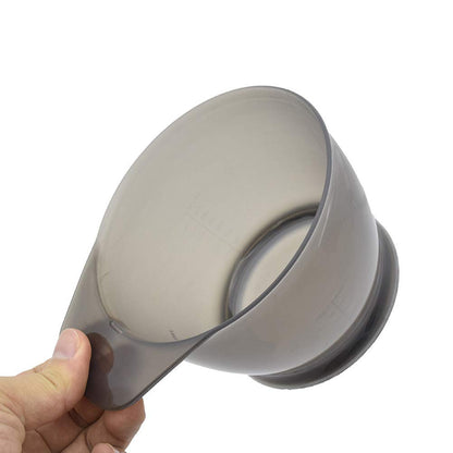Two pieces of transparent black hair coloring applicator bowls for home hair care.