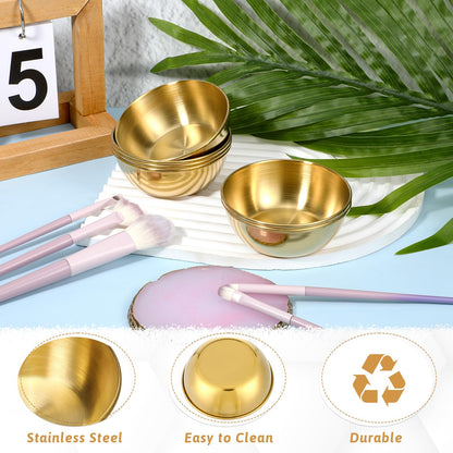 Close up view of the premium glossy gold finish on a 3.23 inch small steel beauty bowl.