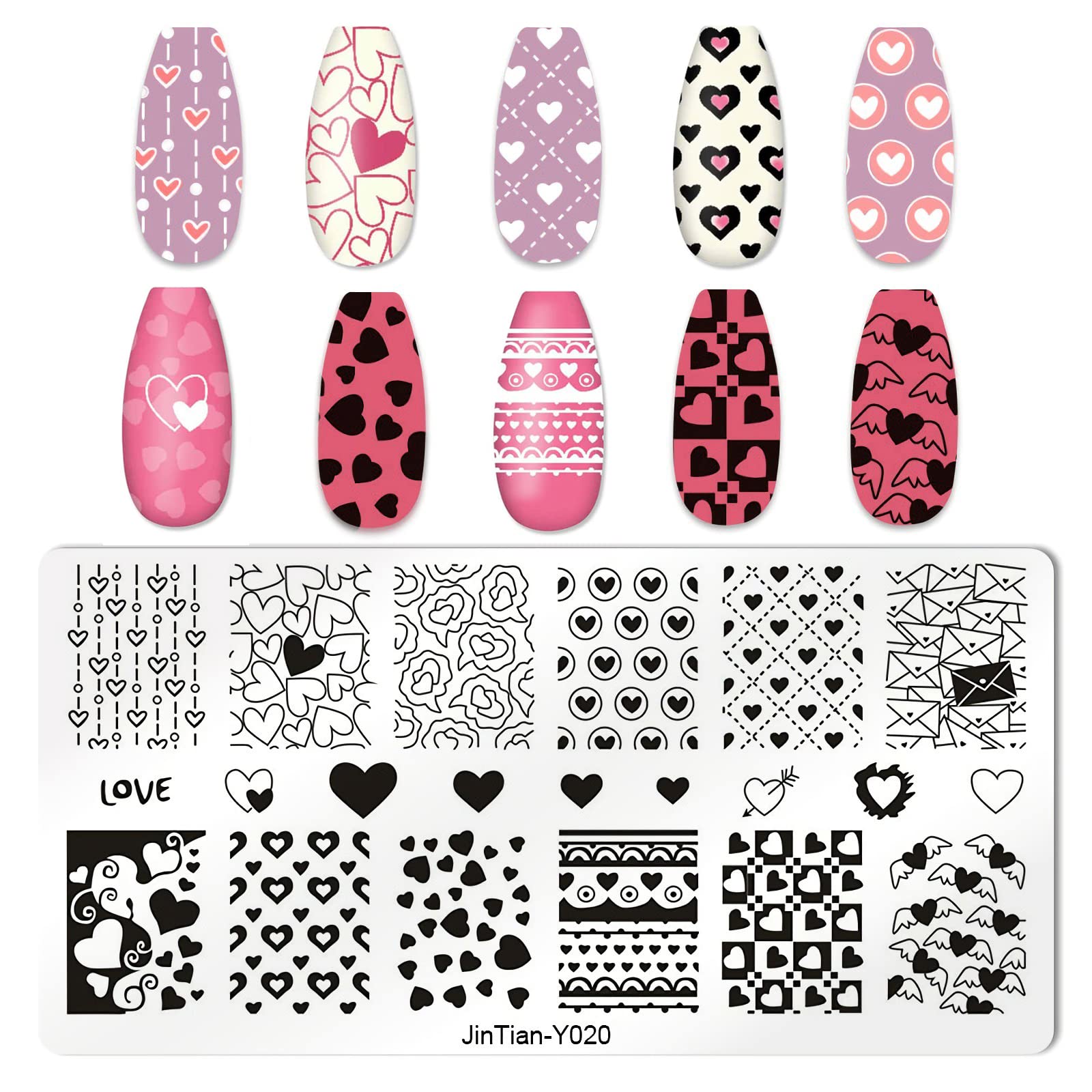 Top view of 6 piece Valentine nail art collection