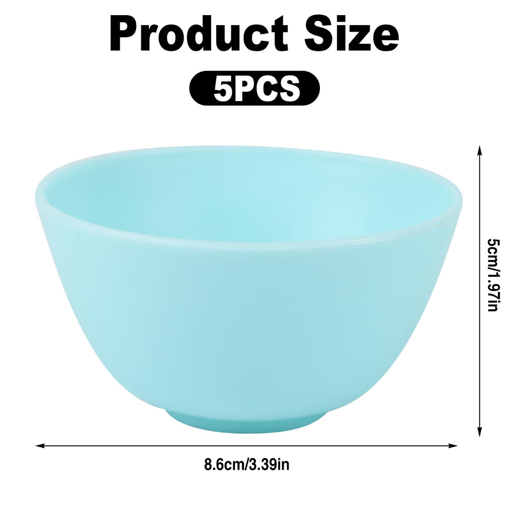 Five piece reusable silicone skincare containers showing flexible material being squeezed
