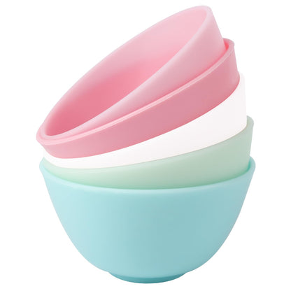 Three point three inch diameter multicolor mud mask preparation bowls arranged neatly