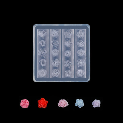 Lifoost 3D flower nail charm template displaying finished miniature rose resin designs