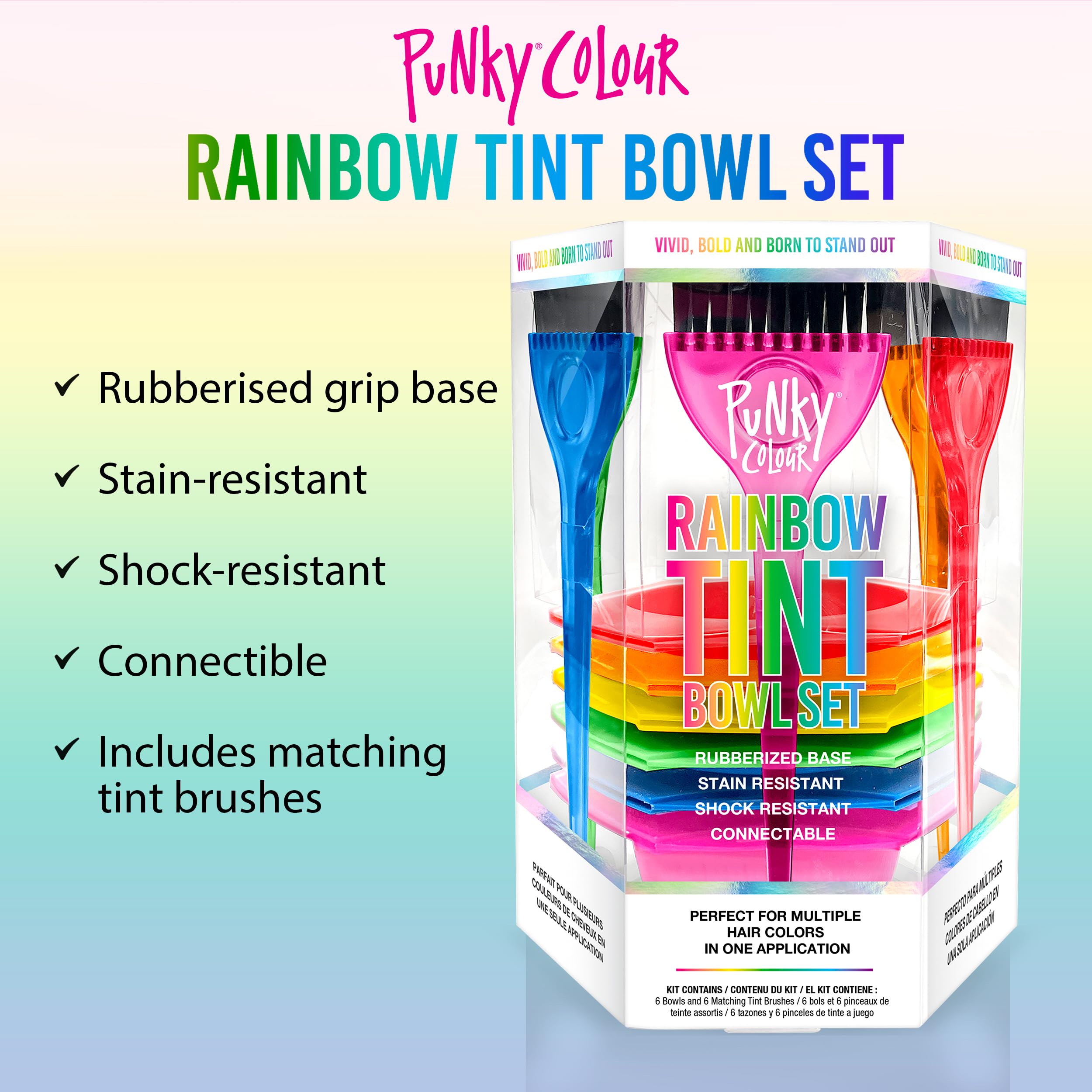 Close up of the rubberized non slip base on the colorful Punky hair coloring kit bowls.