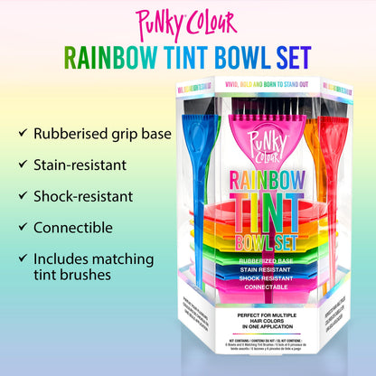 Close up of the rubberized non slip base on the colorful Punky hair coloring kit bowls.