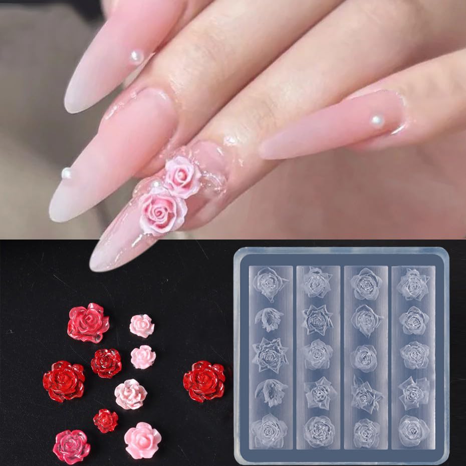 A variety of tiny cured gel roses created using the Lifoost silicone nail tool set