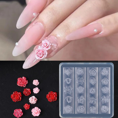 A variety of tiny cured gel roses created using the Lifoost silicone nail tool set