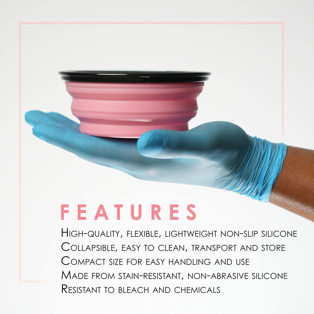 L3 Level 3 pink silicone bowl folded flat for compact storage