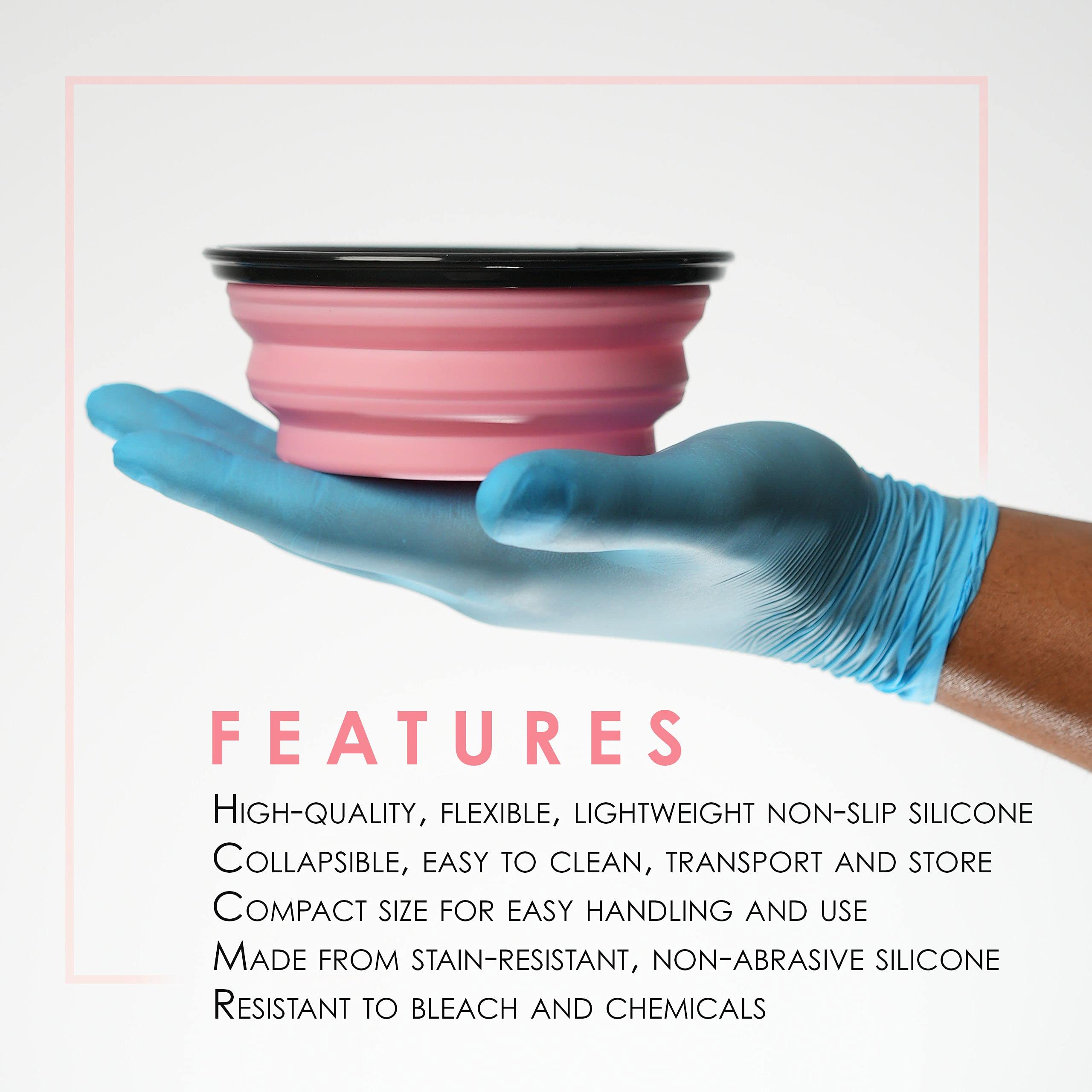 L3 Level 3 pink silicone bowl folded flat for compact storage