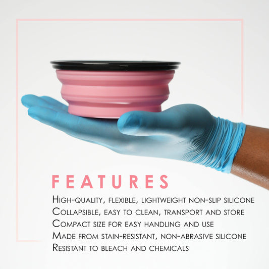 L3 Level 3 pink silicone bowl folded flat for compact storage