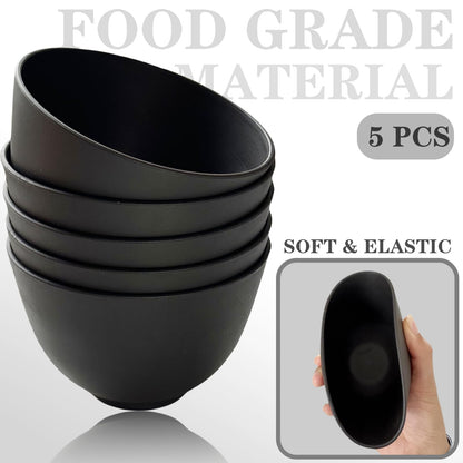 Dishwasher safe black beauty tool set showcasing multiple silicone bowls for multi purpose cosmetic mixing.