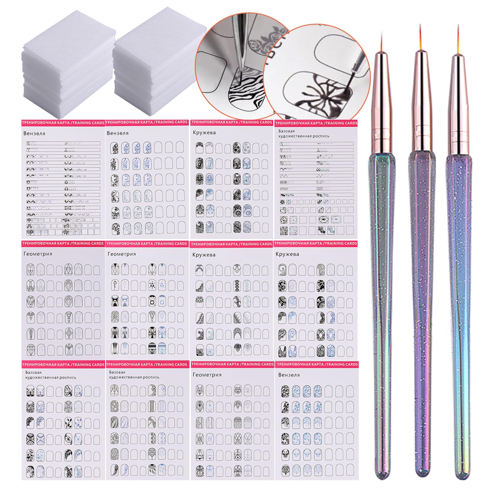 STZPRONAIL manicure training workbook showing geometric and floral line stencils for beginners