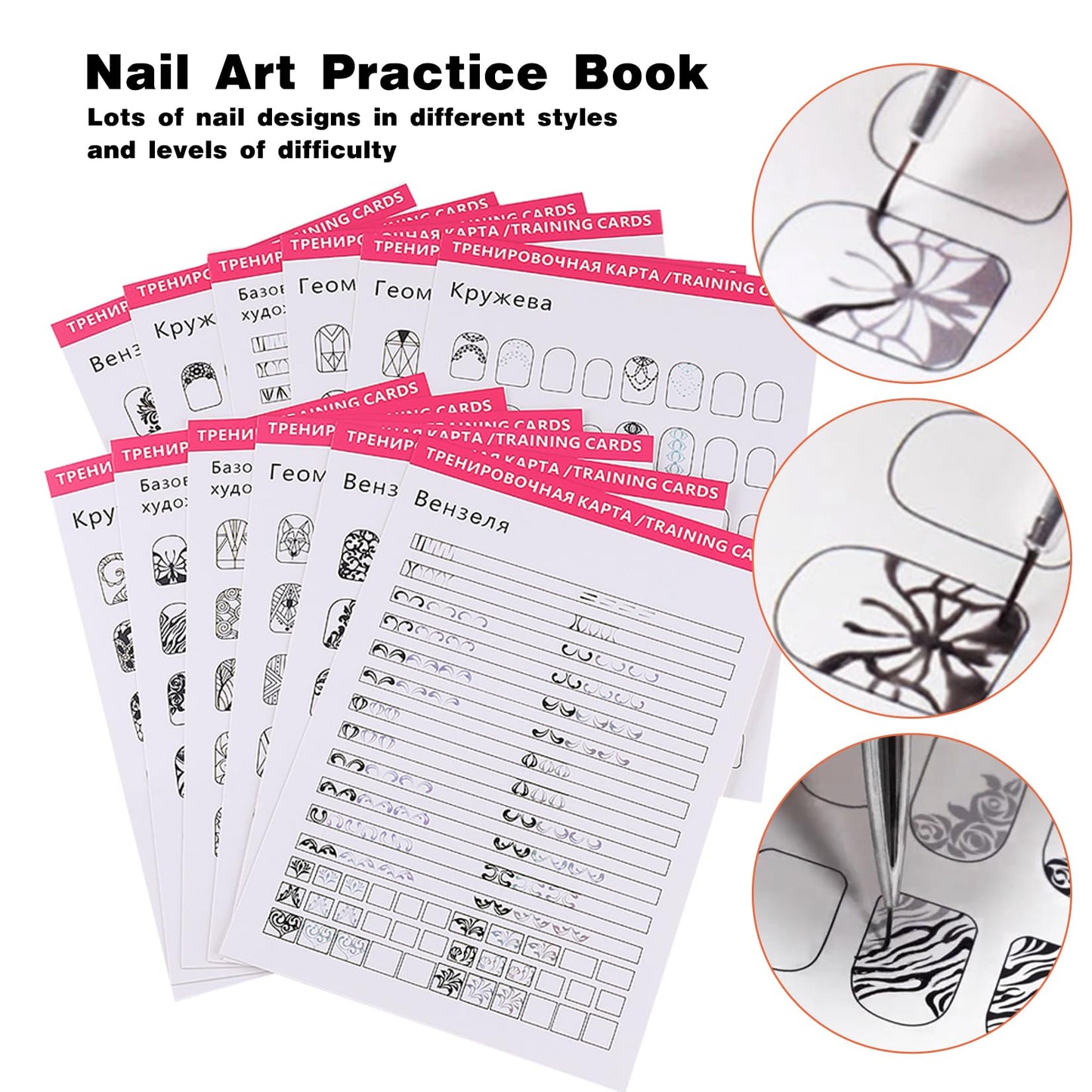STZPRONAIL nail art drawing templates alongside three fine detail acrylic liner brushes