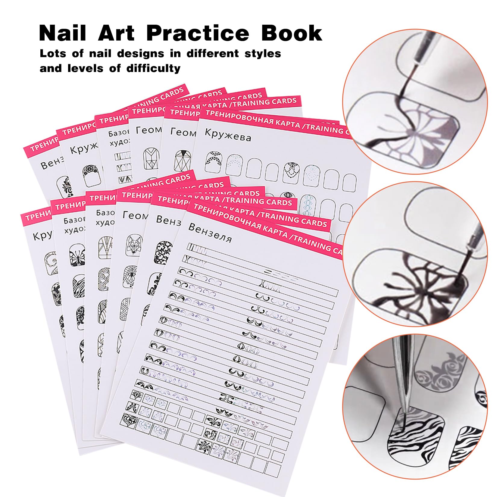 STZPRONAIL nail art drawing templates alongside three fine detail acrylic liner brushes