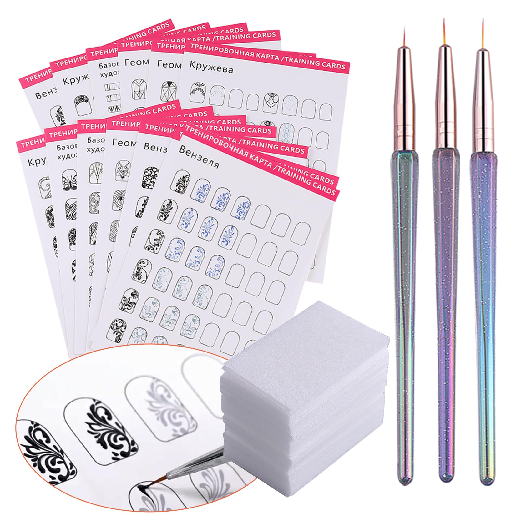 STZPRONAIL twelve piece training cards displaying intricate lace and swirl practice patterns