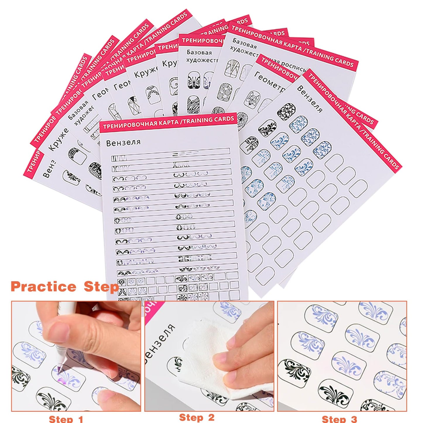 Fine-tipped detail painting brushes with glitter handles included in the nail practice kit