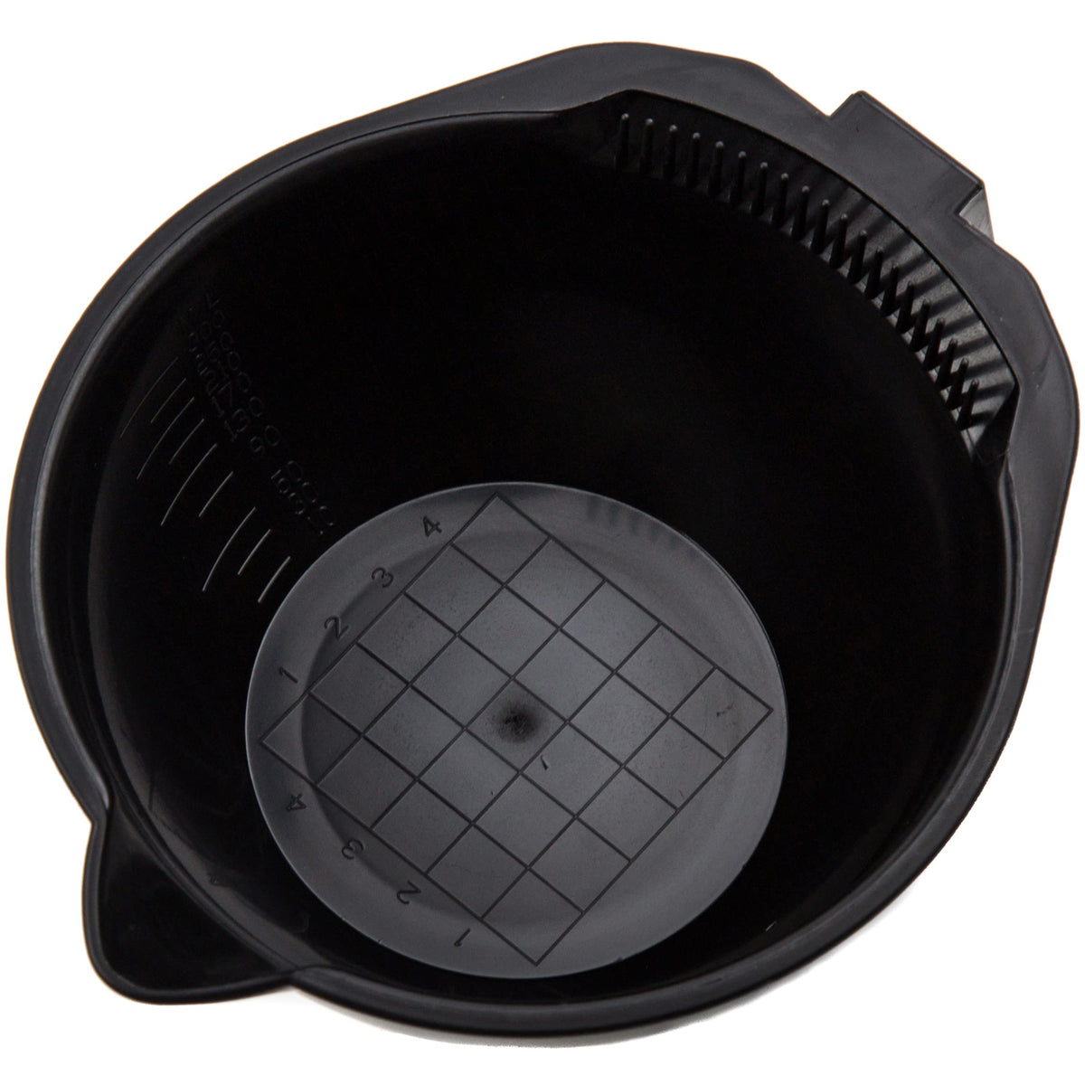 Non-slip rubber base and bottom color grid of the Salon Supply Co bowl