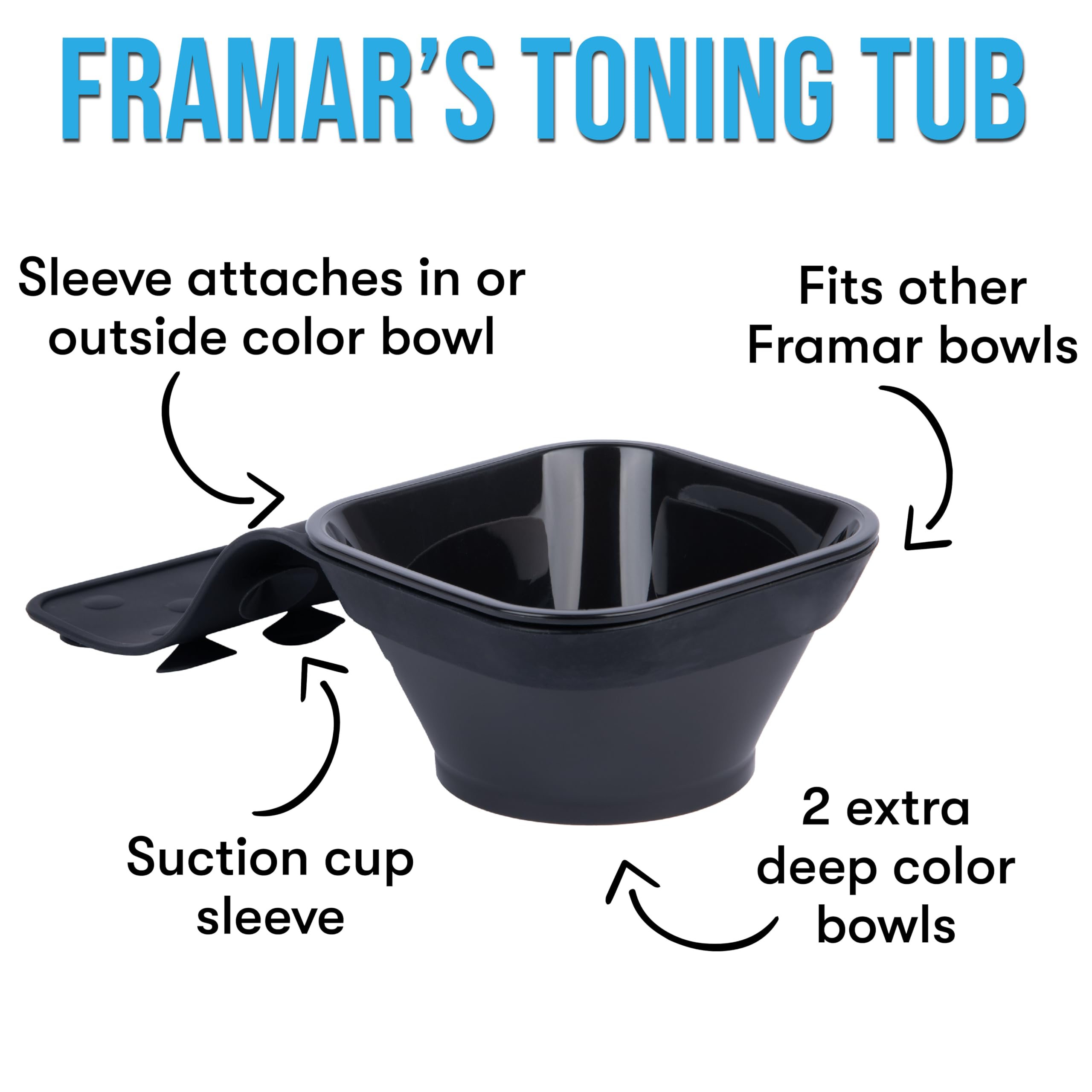 Professional salon shampoo station with the FRAMAR color bowl suctioned securely to the sink basin.