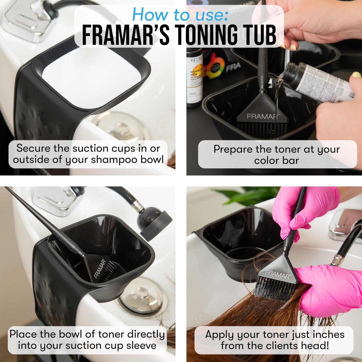 Two black hair color mixing bowls removed from the silicone attachment to demonstrate product convenience.