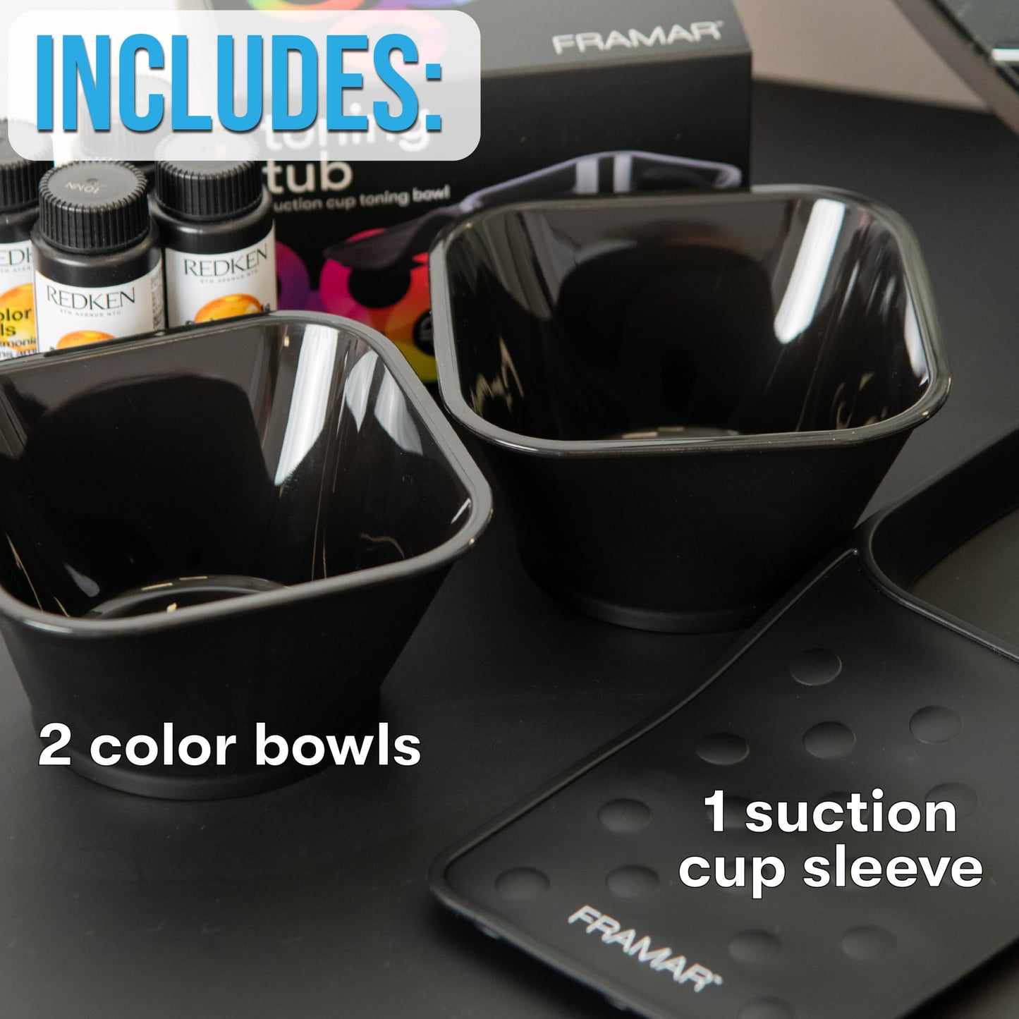 Close-up of the extra-strong silicone suction cup sleeve engineered by FRAMAR for hairstylists.