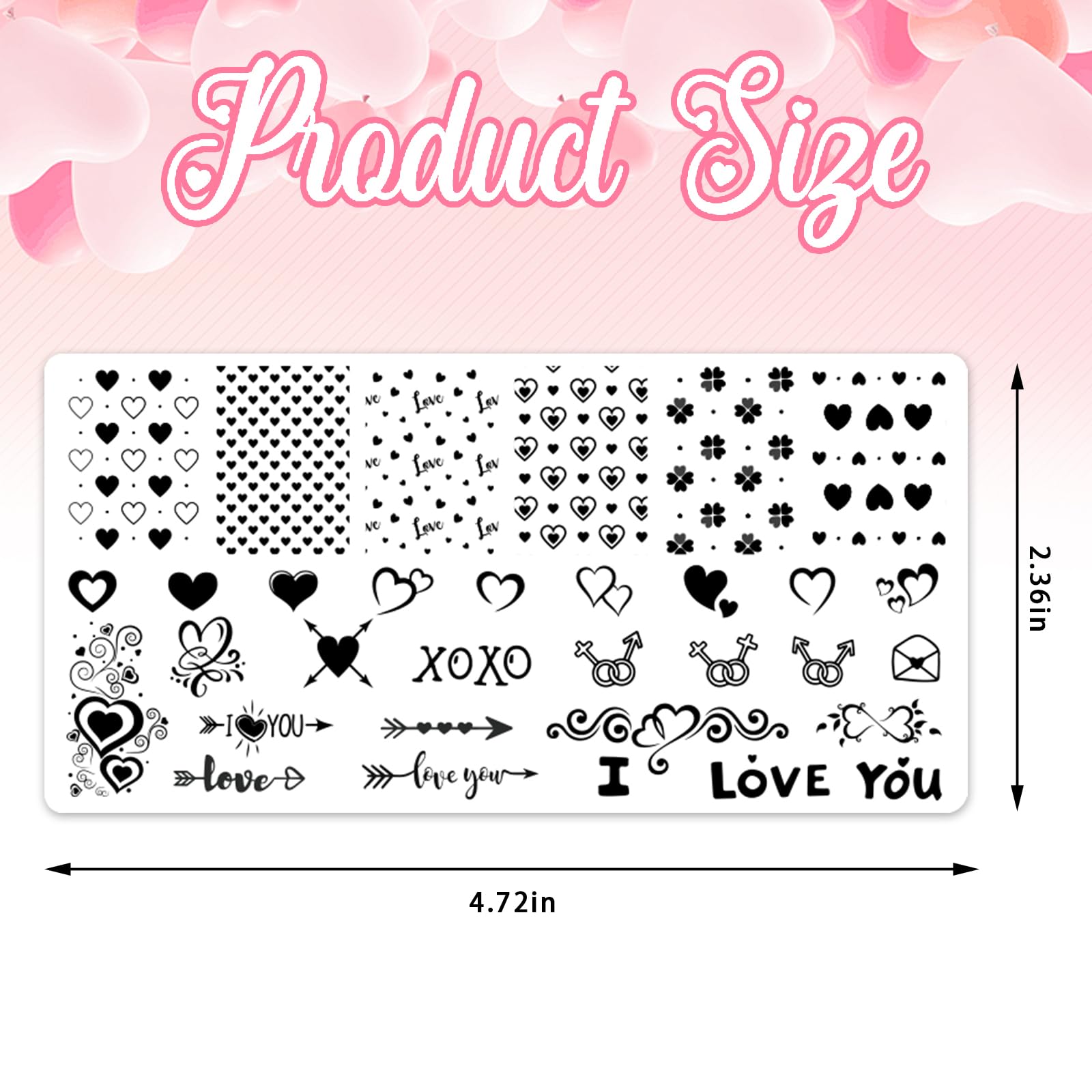 Close up of Alibbon heart and love themed nail stamping templates