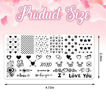 Close up of Alibbon heart and love themed nail stamping templates