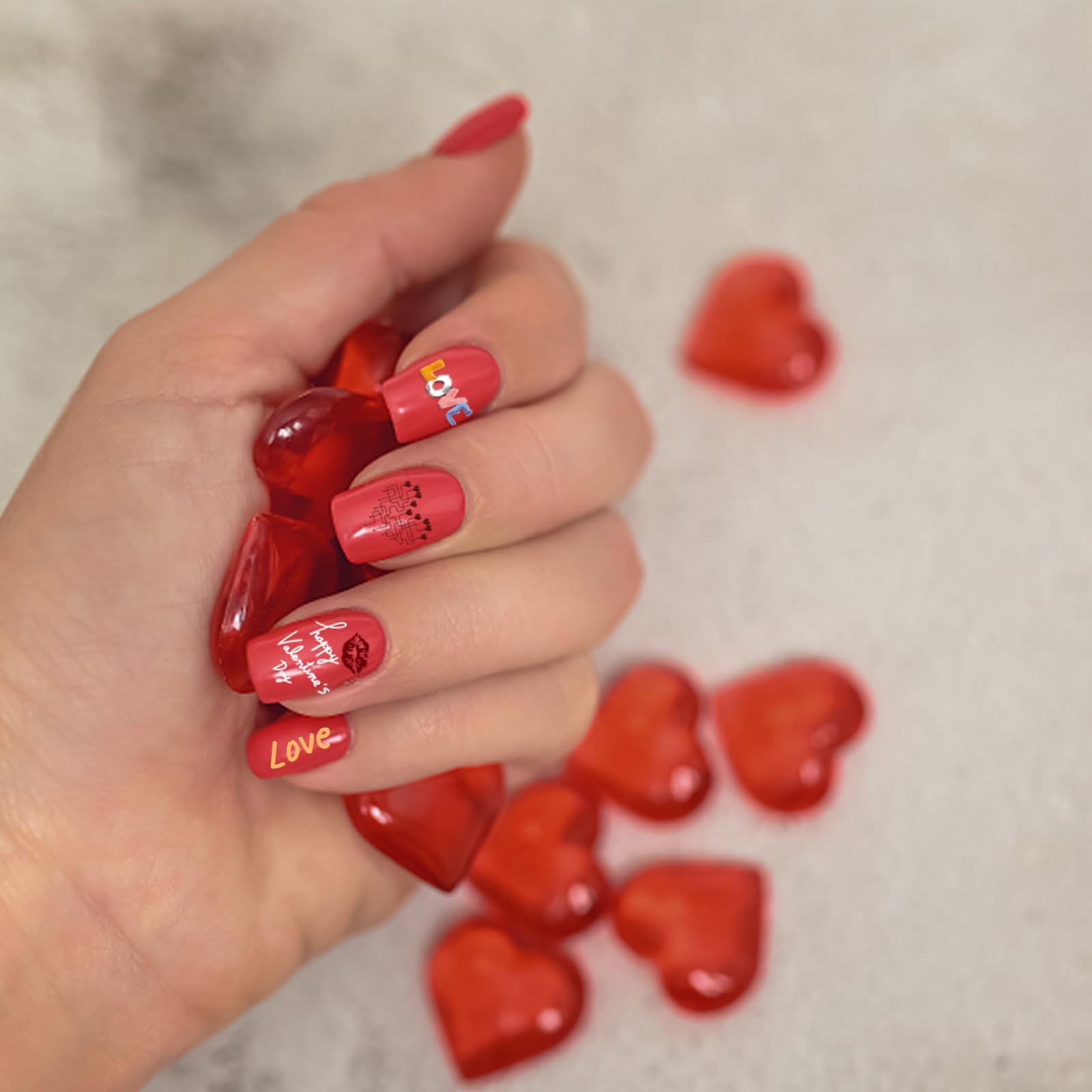 Top view of 6 piece Valentine nail stamping kit for DIY printing