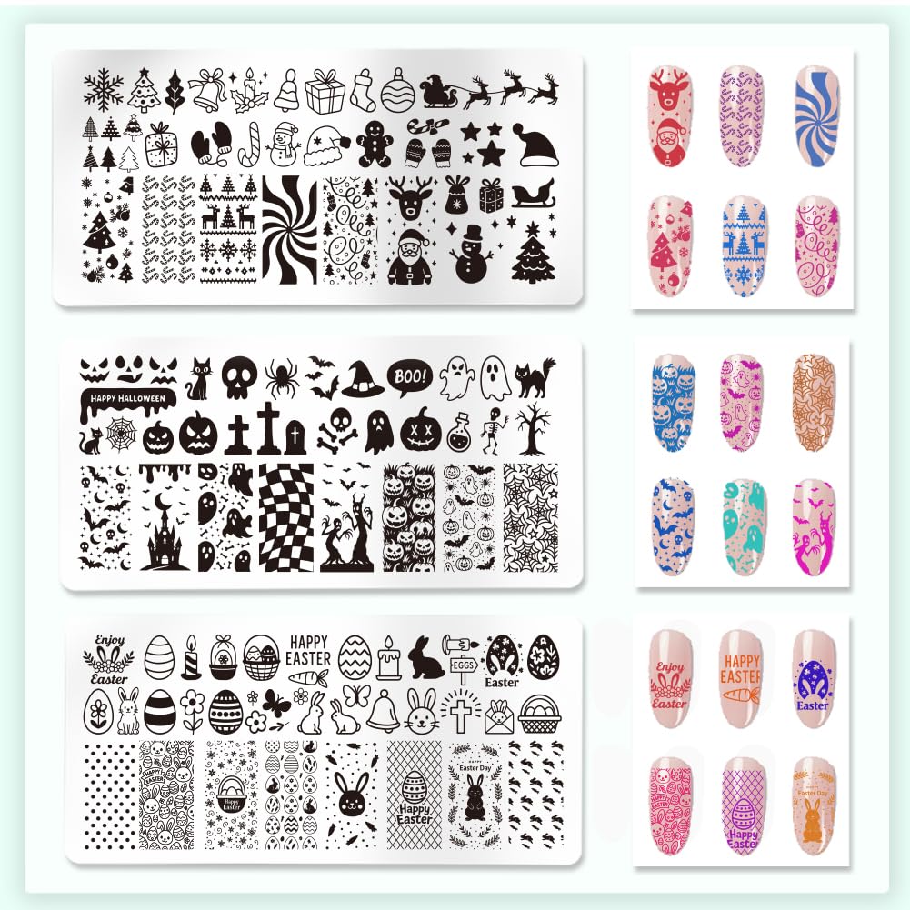 Valentine heart and Easter bunny engravings on professional nail art stencils