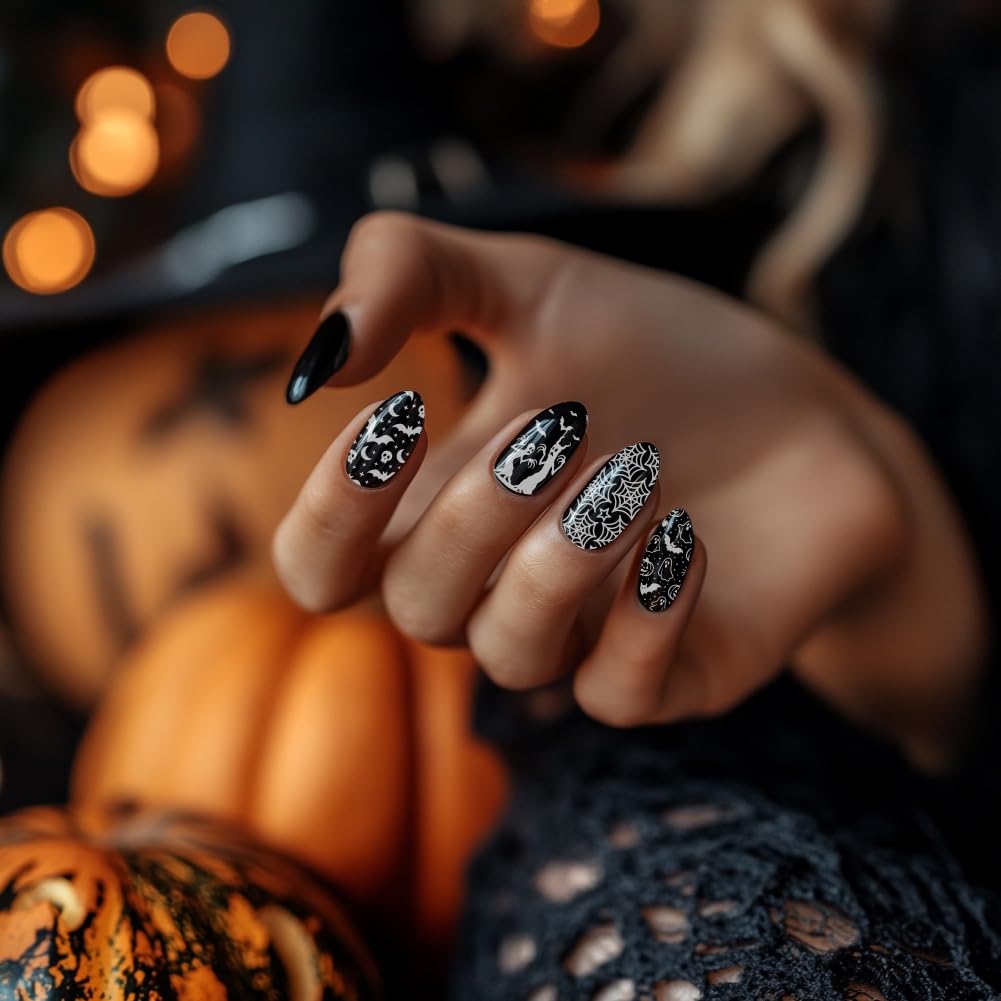 Six piece set of festive nail stamping sheets showing measurements and dimensions