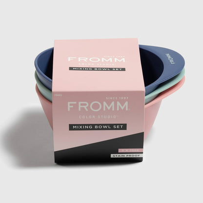 Ergonomic tab handle view on the Fromm color studio salon bowls.