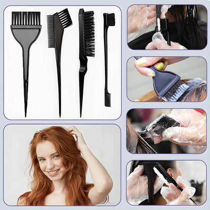 Precision hair dye brushes and angled application combs layout