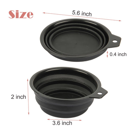 Collapsible silicone mixing bowl in black showcasing the folding design and convenient side handle