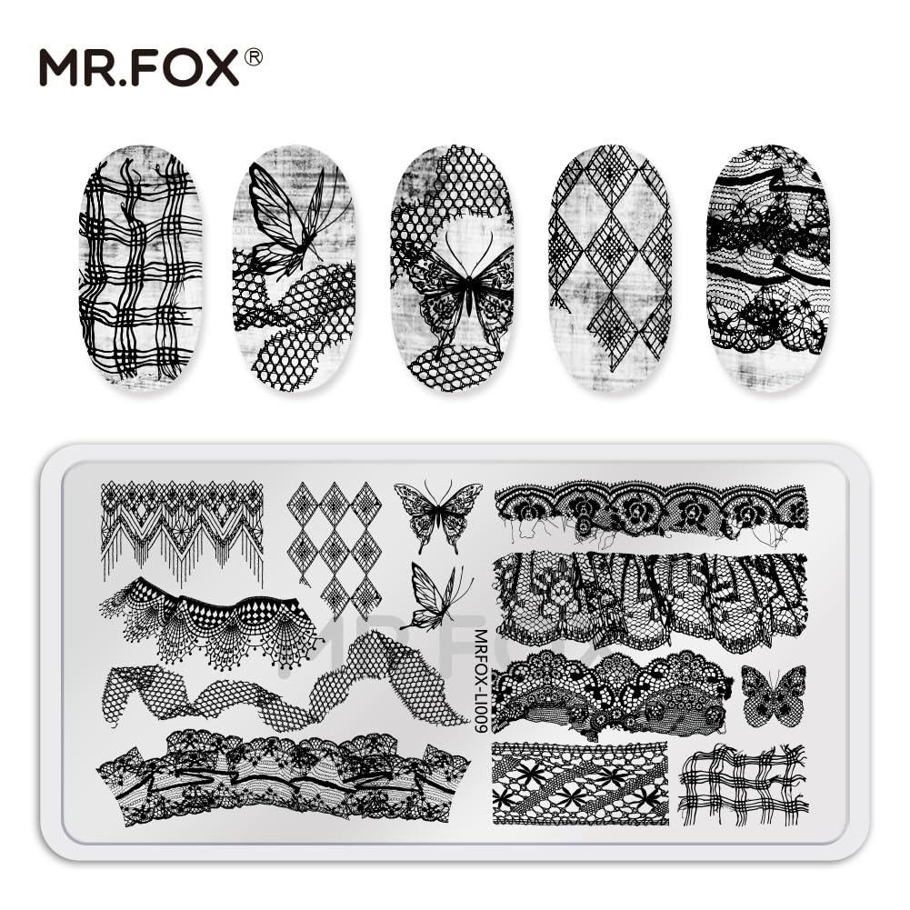 MR.FOX nail stamping kit plates with protective blue film before removal for first-time usage