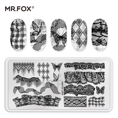 MR.FOX nail stamping kit plates with protective blue film before removal for first-time usage