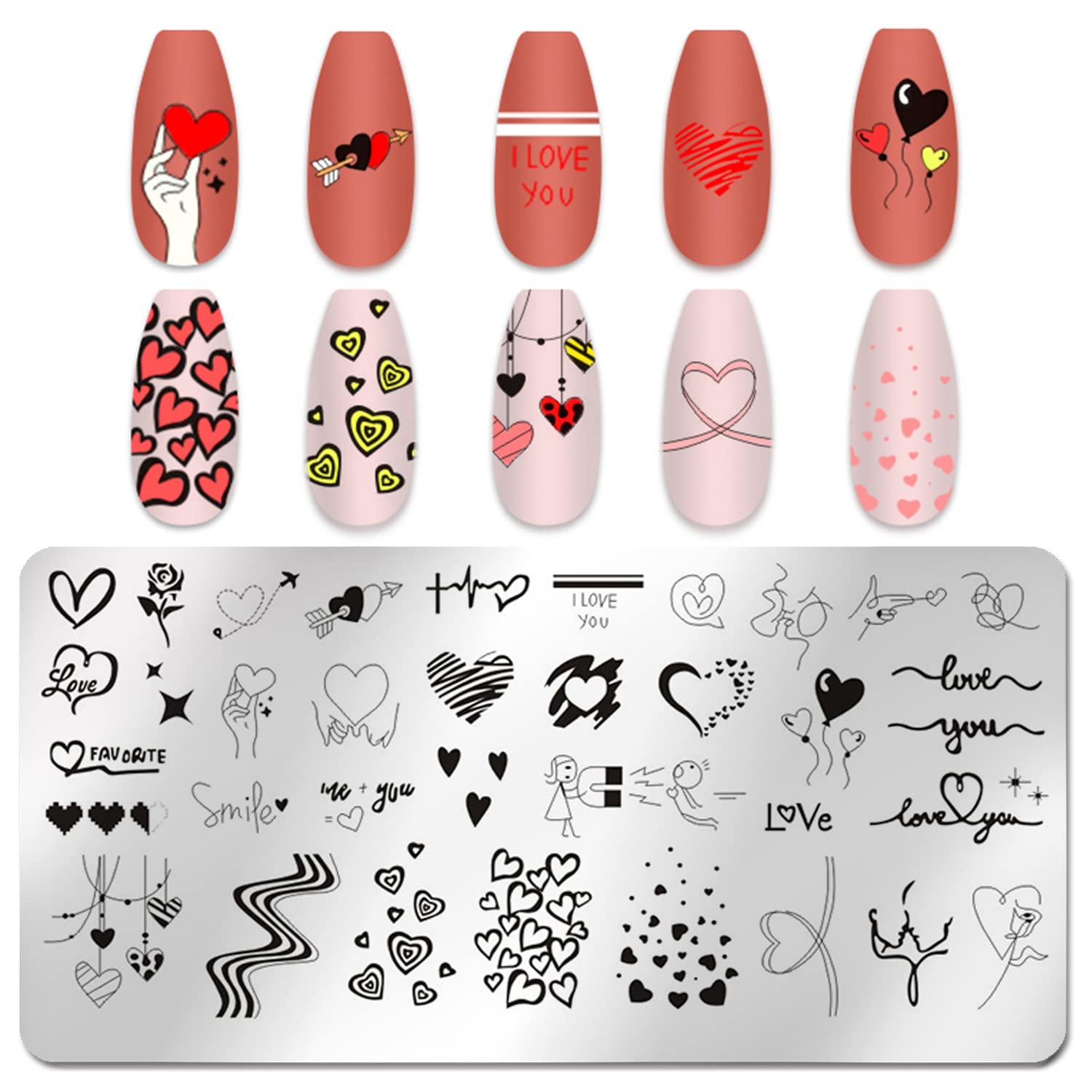 Romantic Valentine's Day nail art design examples using Silpecwee plates