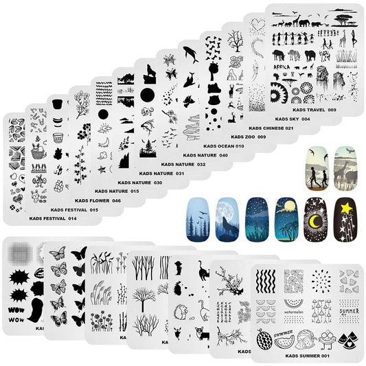 Close up of Kads stainless steel nail art stamping templates